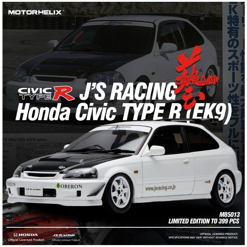 MOTORHELIX 1:18 Honda Civic TYPE R (EK9) J's Racing Livery M85013