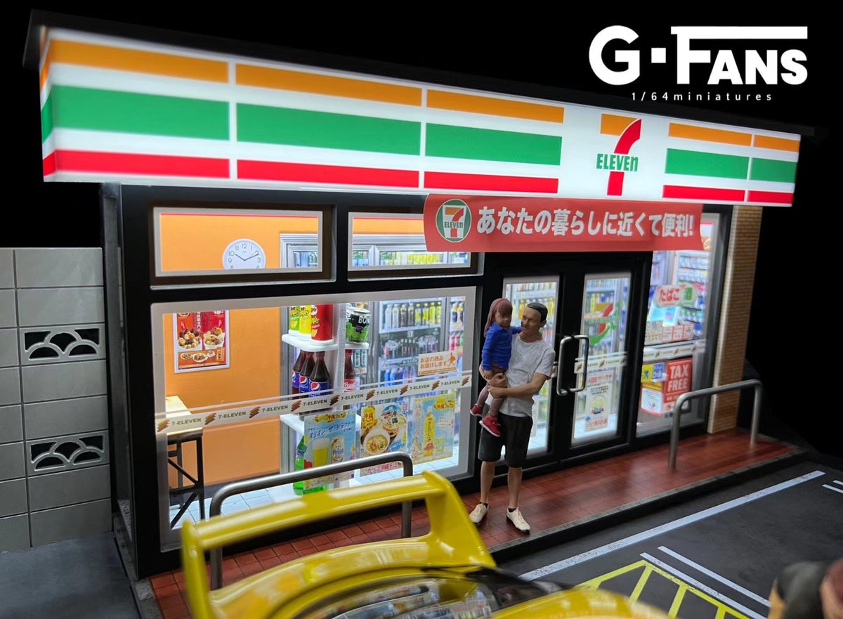G.Fans 1:18 Diorama 7-11 Building Model 2 Parking Spaces 711801A