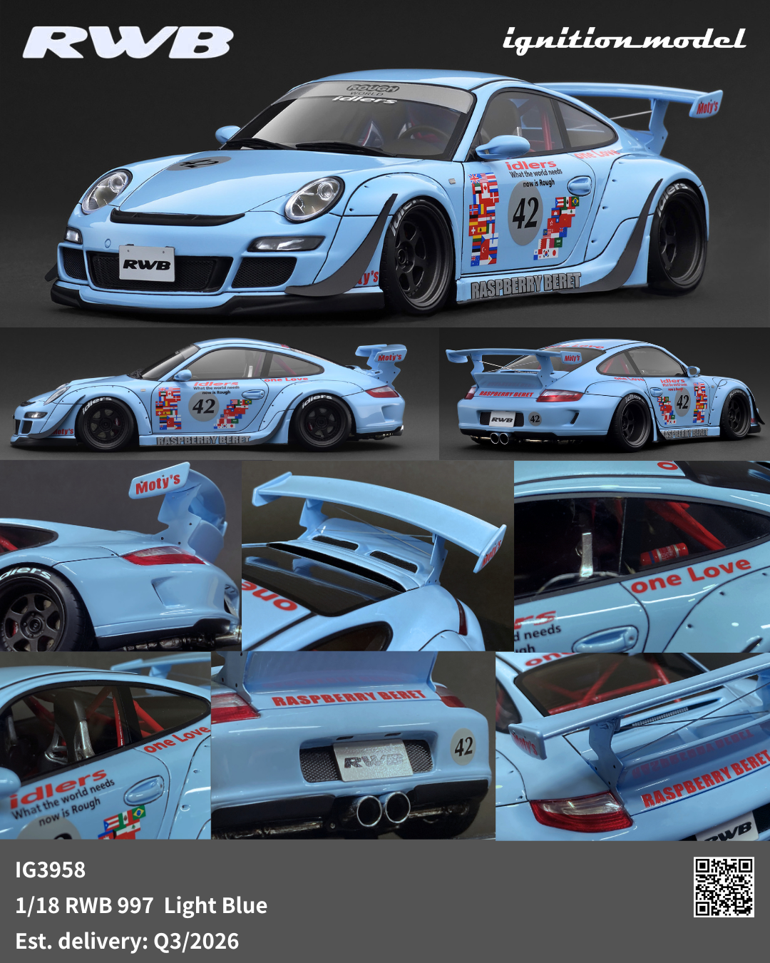 Ignition Model 1:18 Porsche RWB 997 Light Blue IG3958