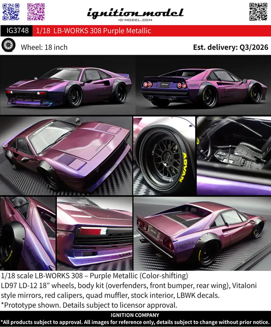 Ignition Model 1:18 LB-WORKS 308 Purple Metallic IG3748