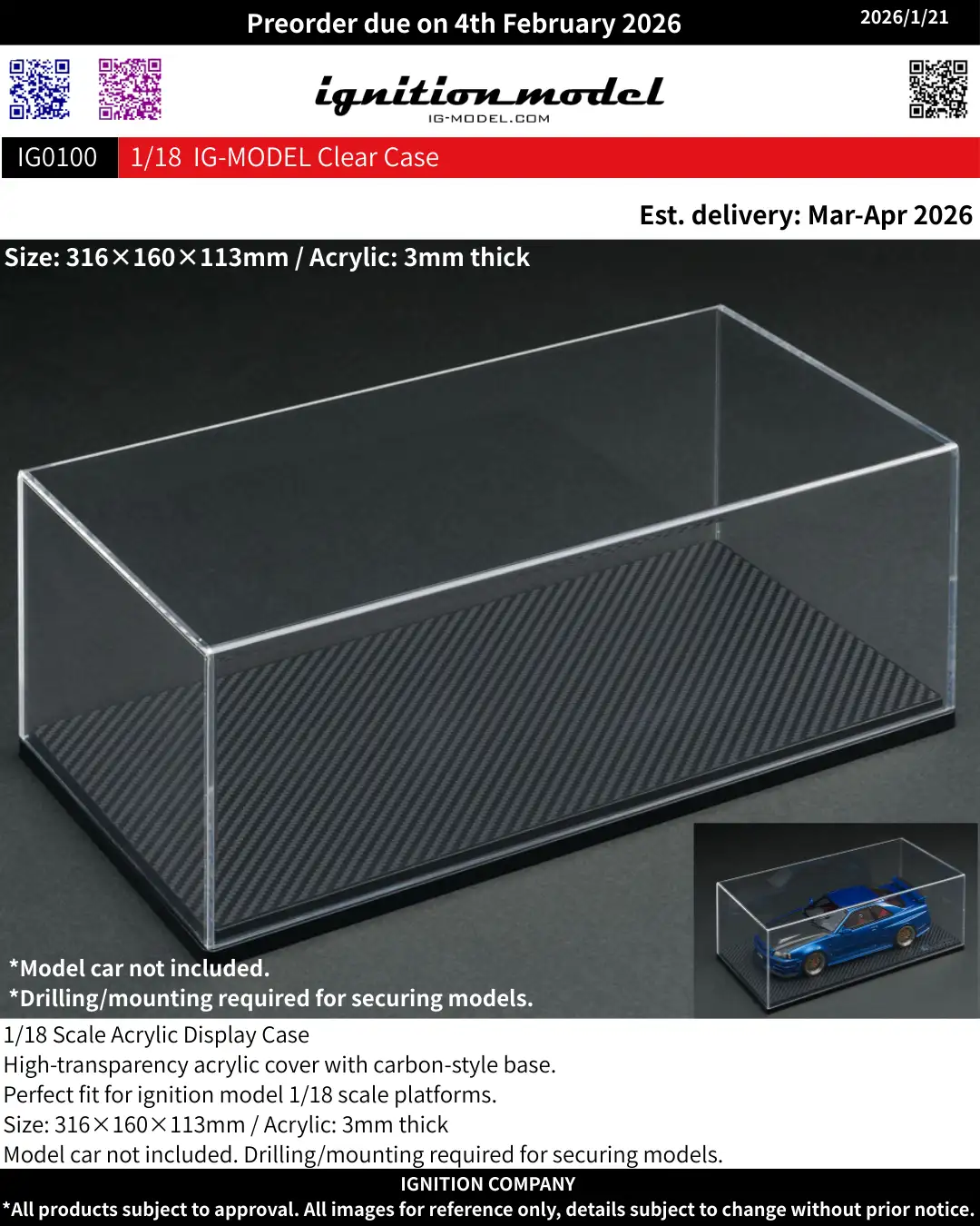Ignition Model 1:18 Clear Display Case IG0100