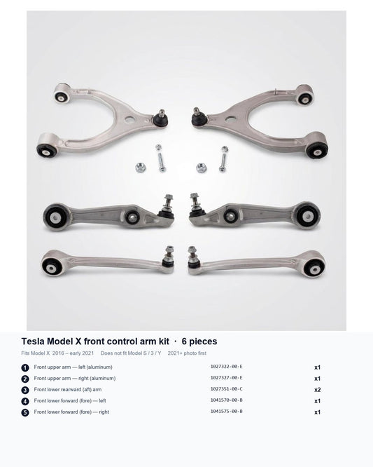 Tesla Model X Front Control Arm Kit, 6-Piece (2016–2021)