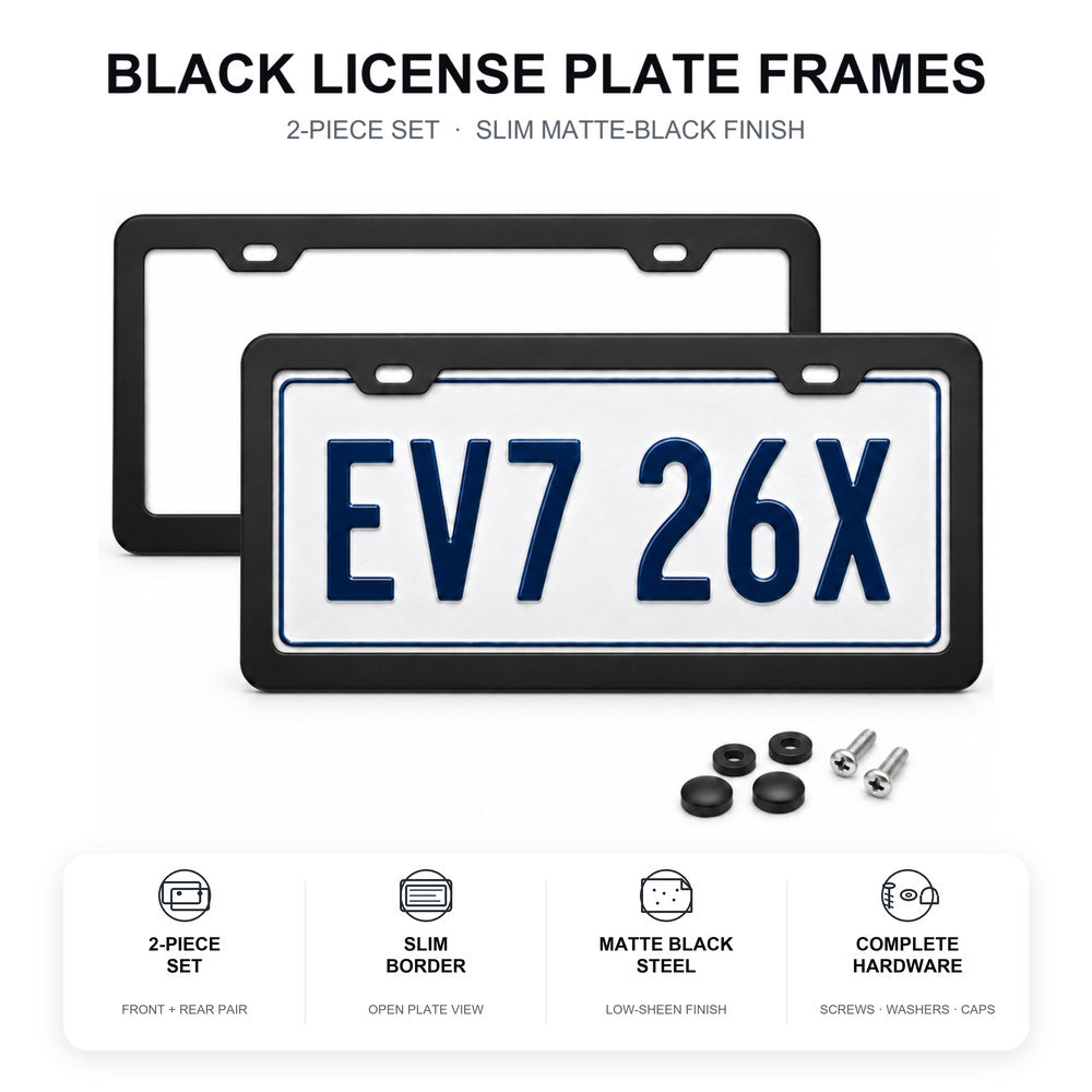 Black License Plate Frames for Tesla – 2 Pack, Front & Rear