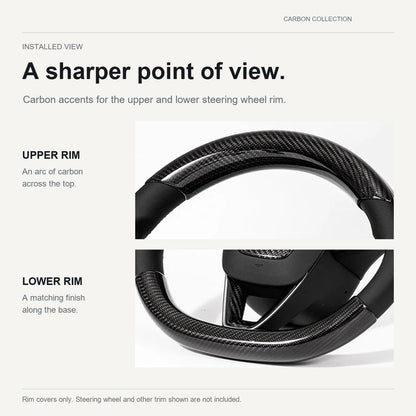 Steering Wheel Trim Covers for Model Y Juniper / Model 3 Highland | Real Dry Carbon Fiber