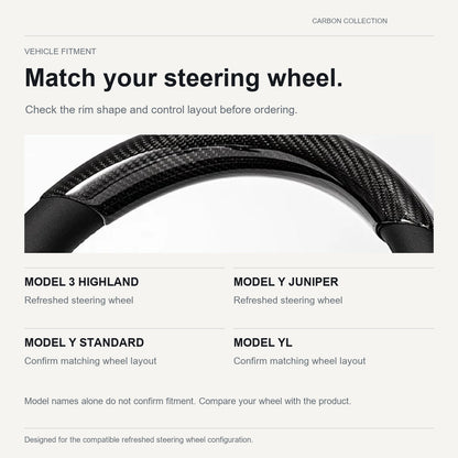 Steering Wheel Trim Covers for Model Y Juniper / Model 3 Highland | Real Dry Carbon Fiber