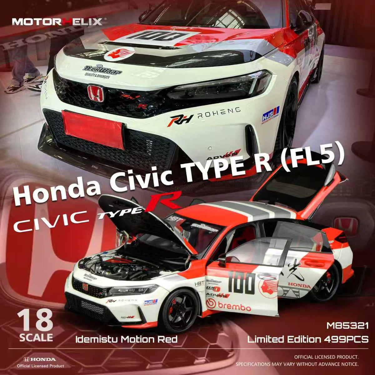 MOTORHELIX 1:18 Honda Civic TYPE R (FL5) (2 Colours) M85321/M85322
