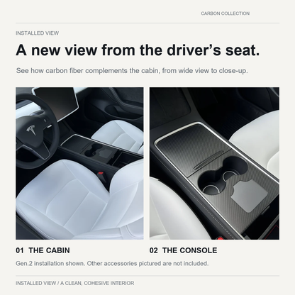 Carbon Fiber Center Console Wrap Cover for Model 3 / Y
