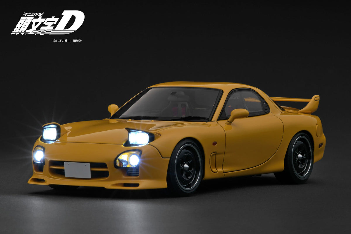 Ignition Model 1:18 INITIAL D Mazda RX-7 Mazda Speed A-spec (FD3S) Yellow SOUND & LED Ver. IG3940