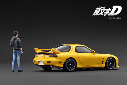 Ignition Model 1:18 INITIAL D Mazda RX-7 Mazda Speed A-spec (FD3S) Yellow With Mr. Keisuke Takahashi IG3941
