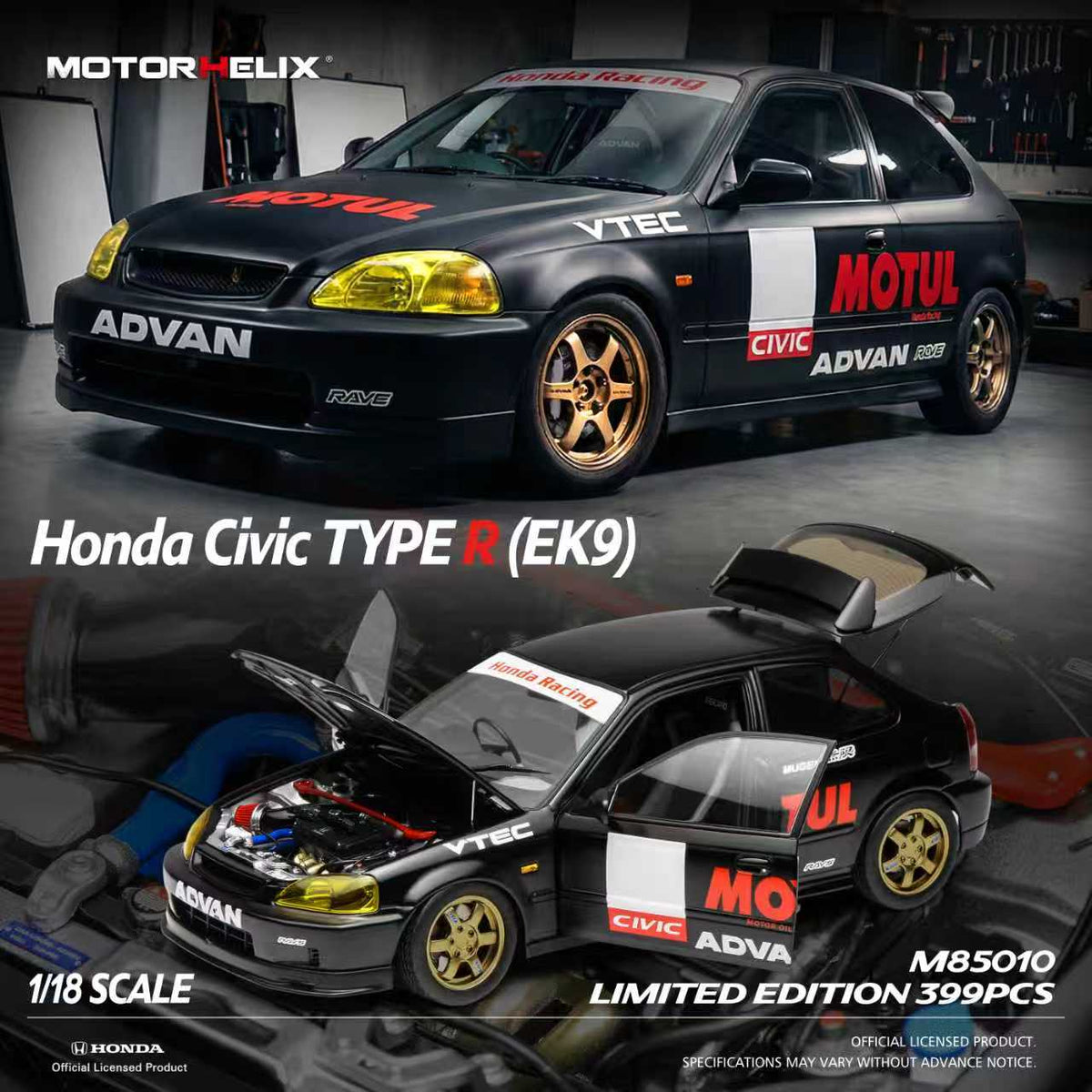 MOTORHELIX 1:18 Honda Civic TYPE R (EK9) (2 Colours) M85010/M85012