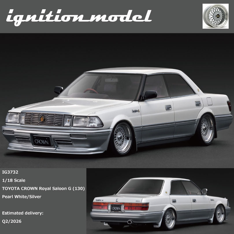 [Preorder] Ignition Model 1:18 TOYOTA CROWN Royal Saloon G (130)  Pearl White/Silver IG3732