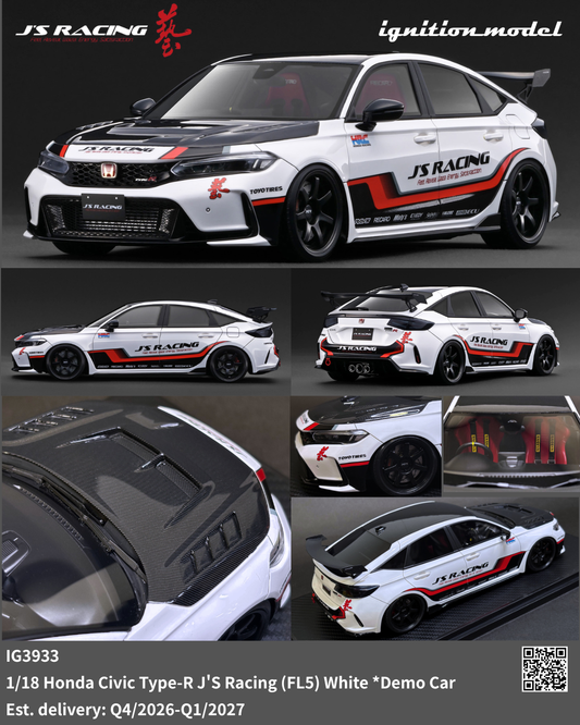 [Preorder] Ignition Model 1:18 Honda Civic Type-R J'S Racing (FL5) White *Demo Car IG3933