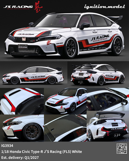 [Preorder] Ignition Model 1:18 Honda Civic Type-R J'S Racing (FL5) White IG3934