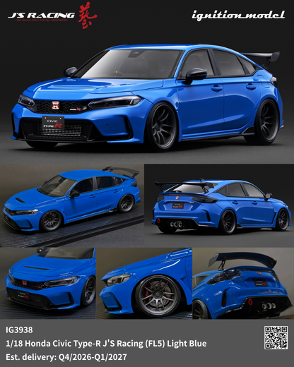 [Preorder] Ignition Model 1:18 Honda Civic Type-R J'S Racing (FL5) Light Blue IG3938