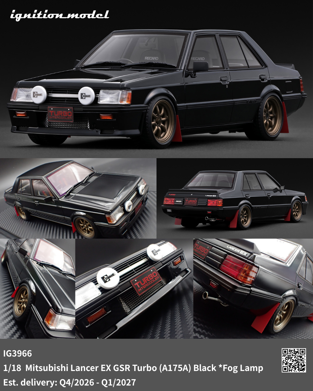 Ignition Model 1:18 Mitsubishi Lancer EX GSR Turbo (A175A) Black *Fog Lamp IG3966