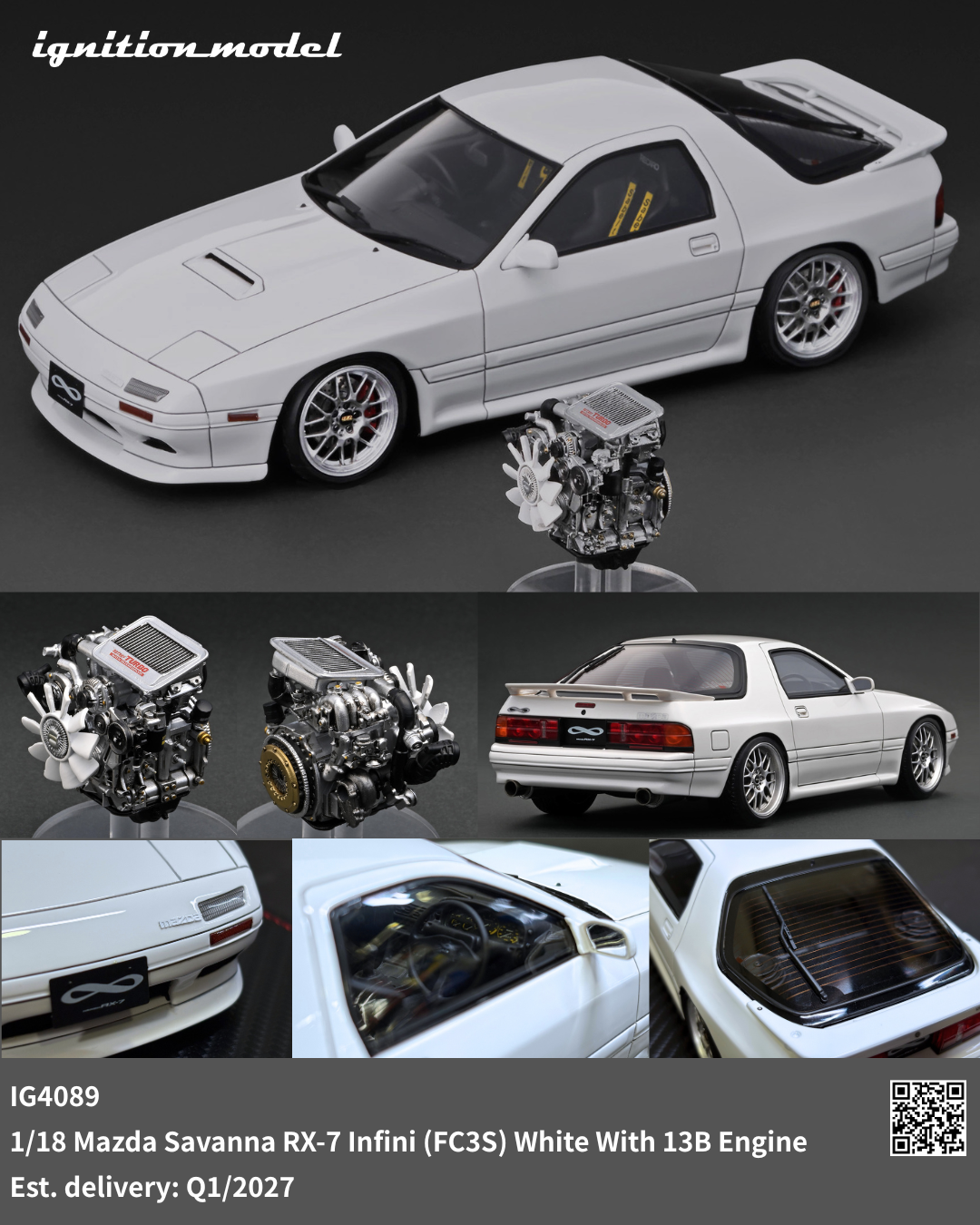 [Preorder] Ignition Model 1:18 Mazda Savanna RX-7 Infini (FC3S) White With 13B Engine IG4089
