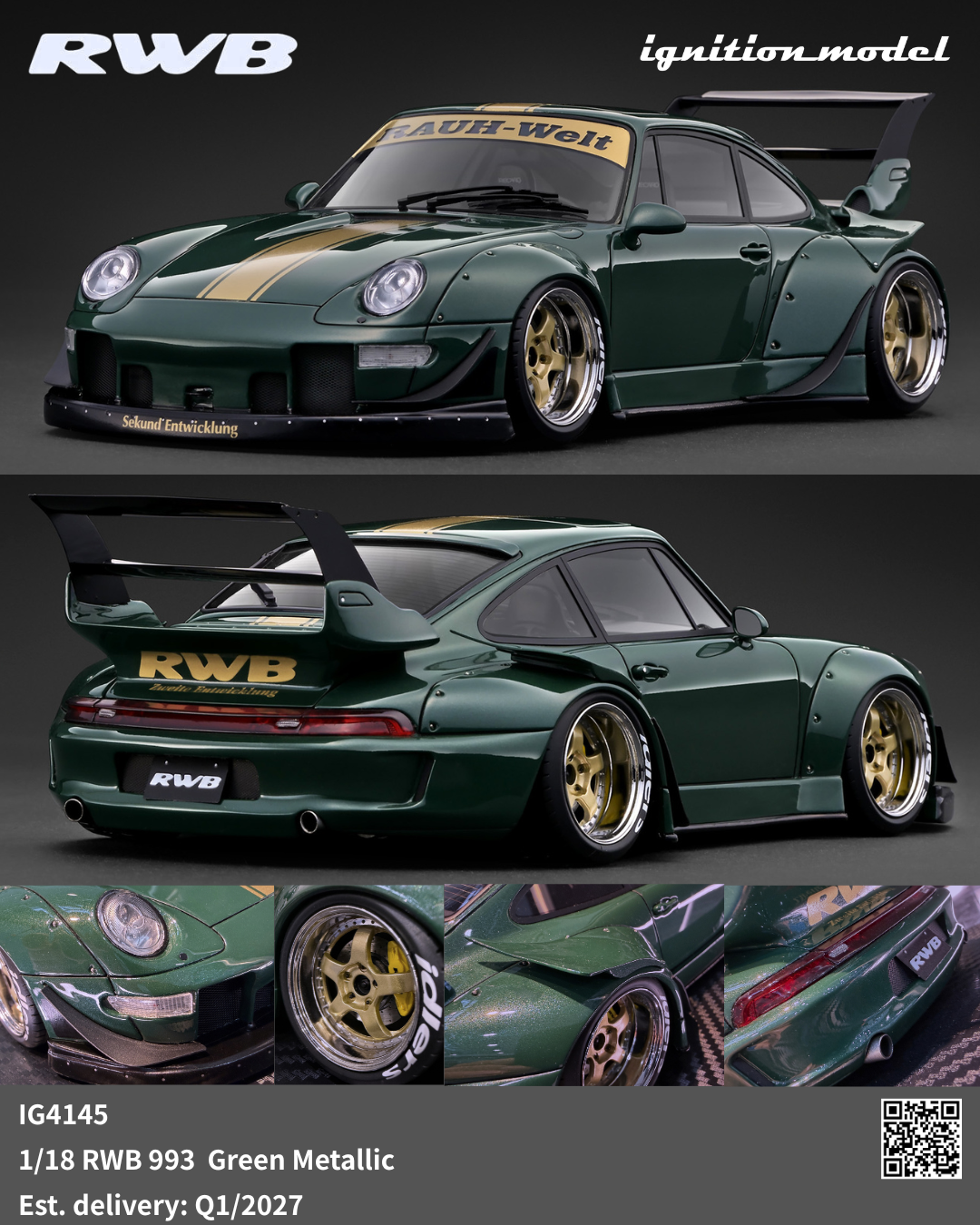 [Preorder] Ignition Model 1:18 Porsche RWB 993 Metallic Green IG4145