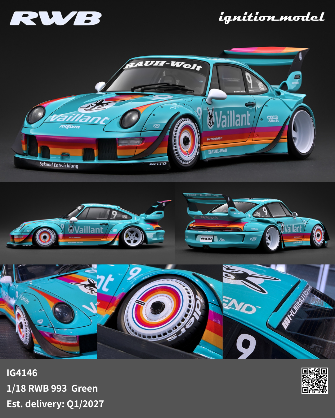 [Preorder] Ignition Model 1:18 Porsche RWB 993 Blue-Green IG4146
