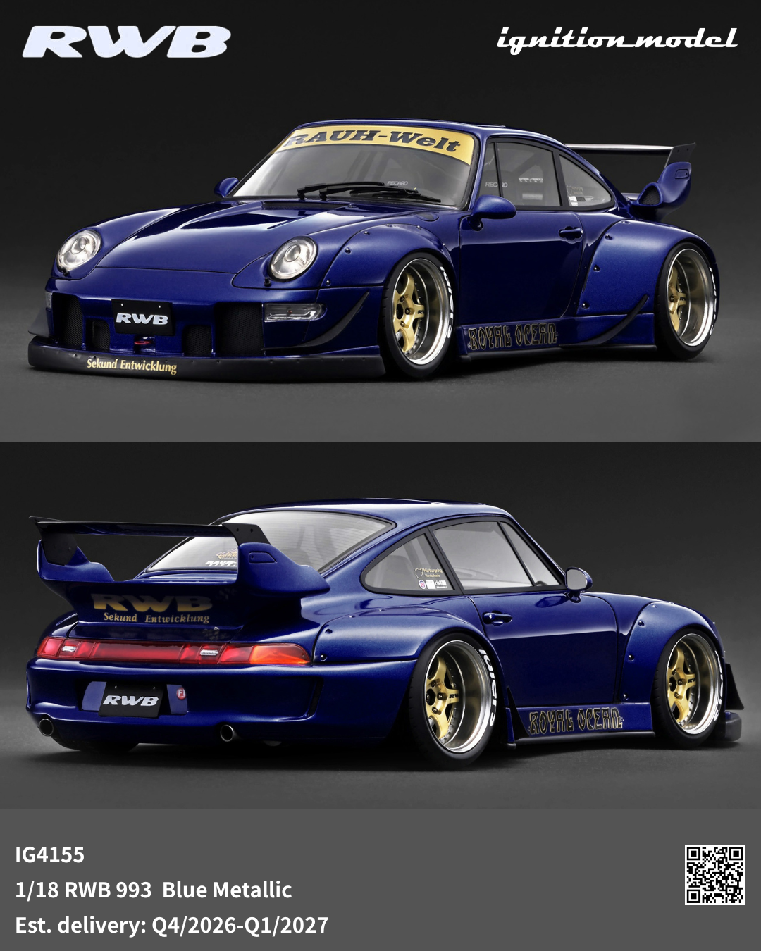 [Preorder] Ignition Model 1:18 RWB 993 Blue Metallic IG4155