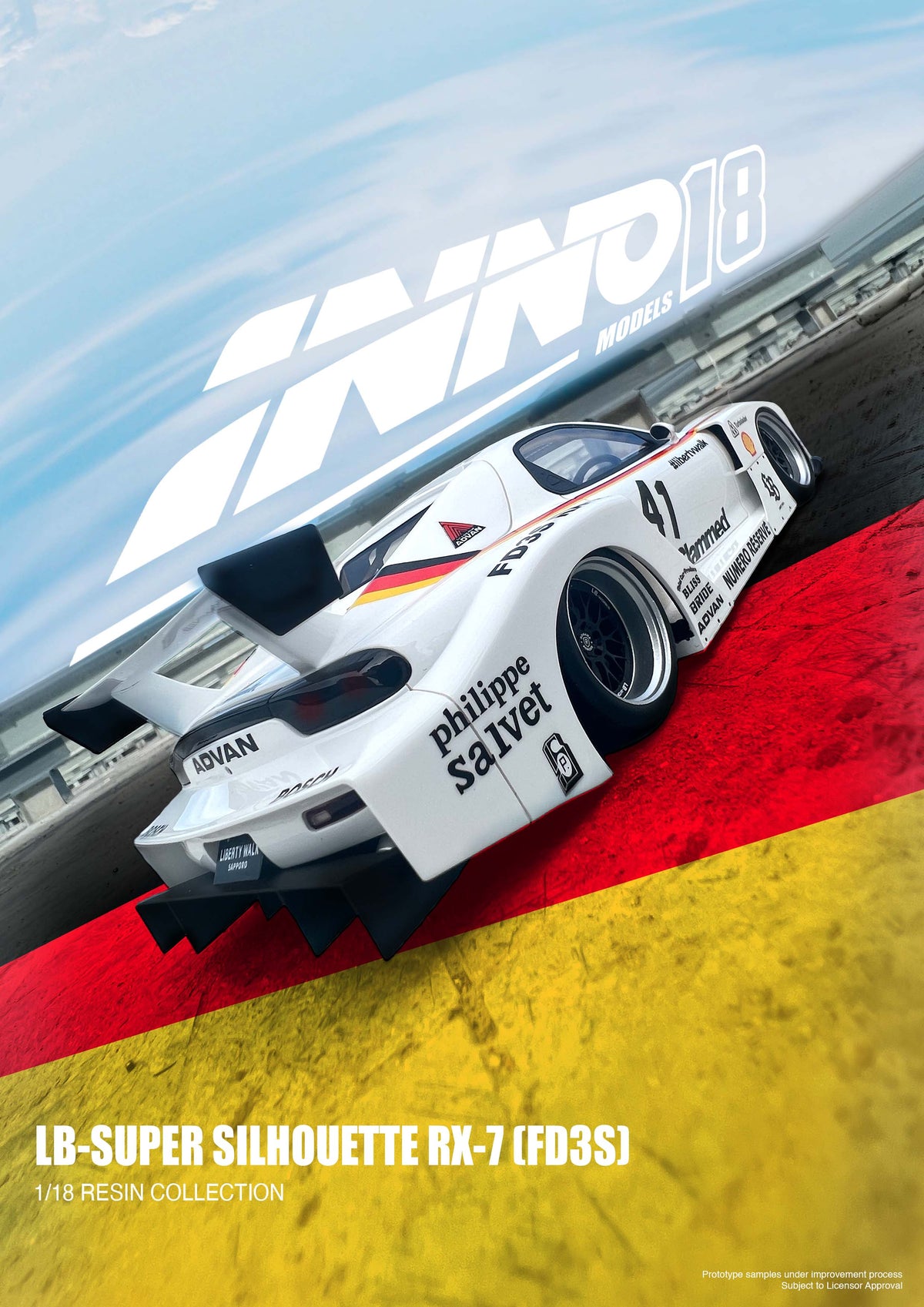 Inno18 1:18 Mazda RX7 (FD3S) LB-SUPER SILHOUETTE WHITE IN18-LBWKRX7-02