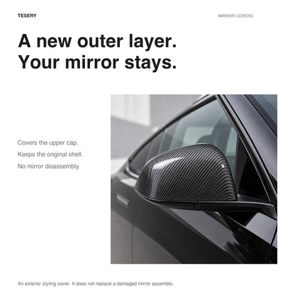 ABS Mirror Covers for Model 3/Y | 4 Finishes | 3M Tape | Scratch Protection | 3 Versions
