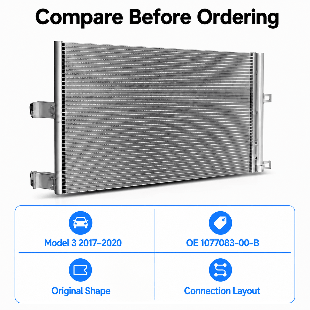 A/C Condenser for Tesla Model 3 2017–2020 (1077083-00-B)