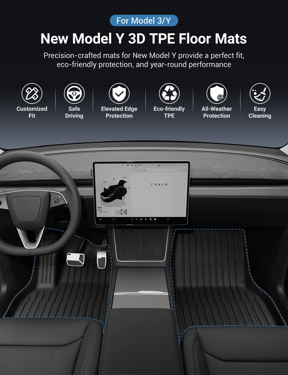 All Weather 3D TPE Floor Mats for Tesla Model Y Juniper