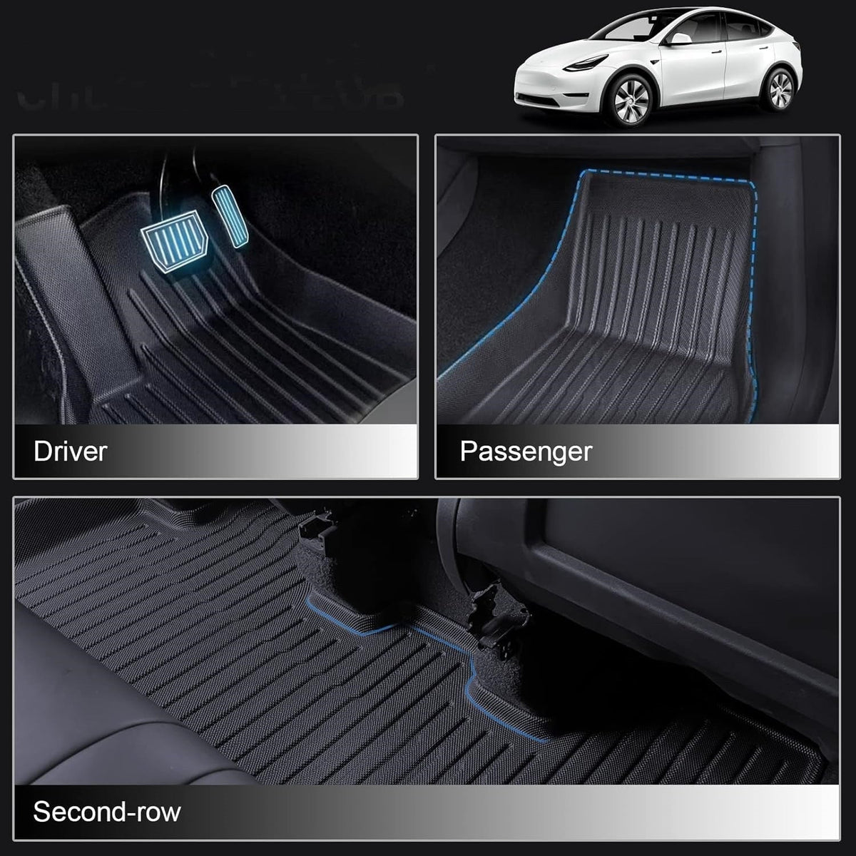 All Weather TPE Floor Mats for Tesla Model Y 7 Seats