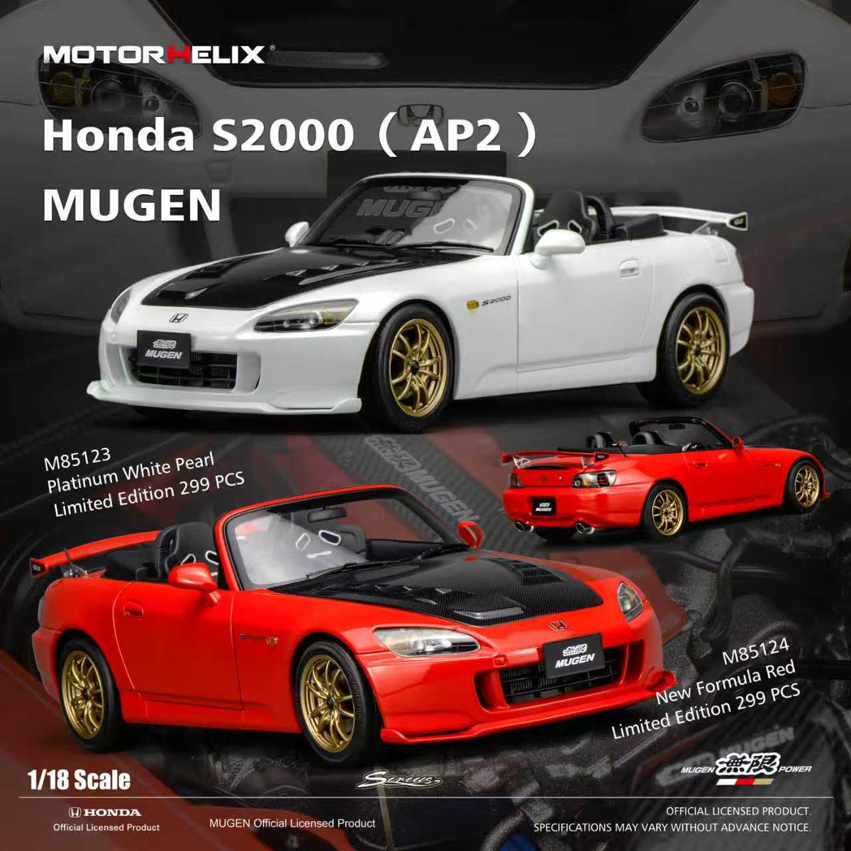 [Preorder] MOTORHELIX 1:18 Honda S2000 (AP2) MUGEN (2 Colours) M85123/M85124