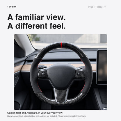 Carbon Fiber Alcantara Round Steering Wheel for Model 3 / Y【Style 15】