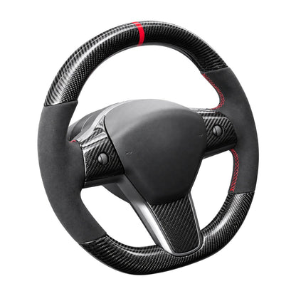 Carbon Fiber Alcantara Round Steering Wheel for Model 3 / Y【Style 15】