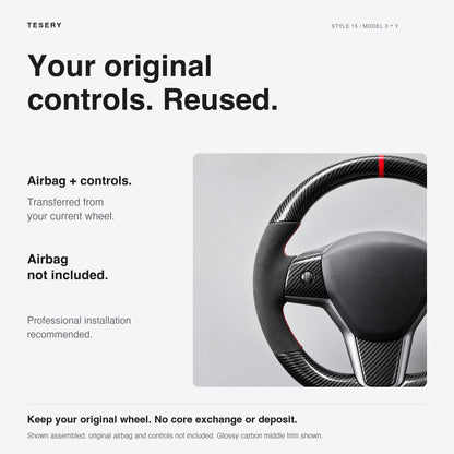 Carbon Fiber Alcantara Round Steering Wheel for Model 3 / Y【Style 15】