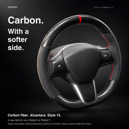 Carbon Fiber Alcantara Round Steering Wheel for Model 3 / Y【Style 15】
