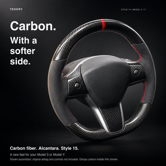Carbon Fiber Alcantara Round Steering Wheel for Model 3 / Y【Style 15】
