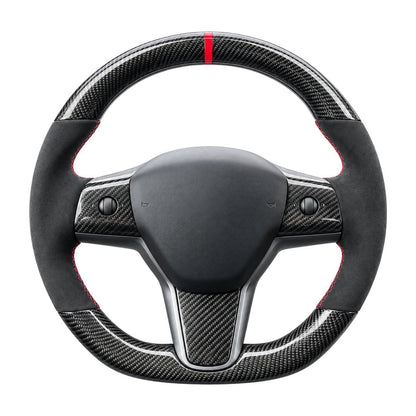 Carbon Fiber Alcantara Round Steering Wheel for Model 3 / Y【Style 15】