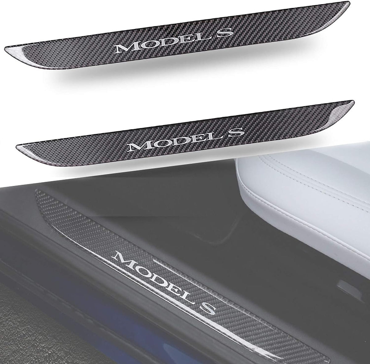 Carbon Fiber Textured Front Door Sill Protector for Tesla Model S 2016-2018