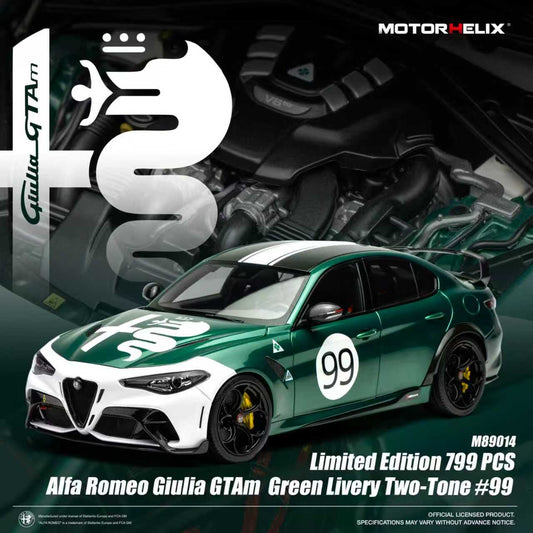 MOTORHELIX 1:18 Alfa Romeo Giulia GTAm Green Livery Two-Tone #99 M89014