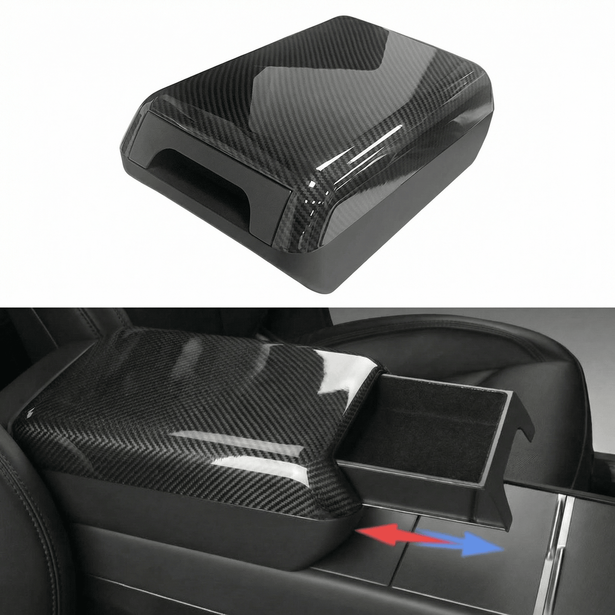 Center Console Armrest Riser with Hidden Sliding Storage for Model 3 Highland & Model Y Juniper