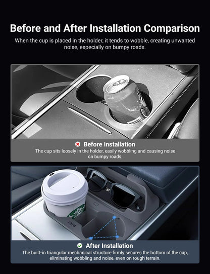 Center Console Cup Holder with Storage for Model 3/Y | Food-Grade Silicone | 2-Slot