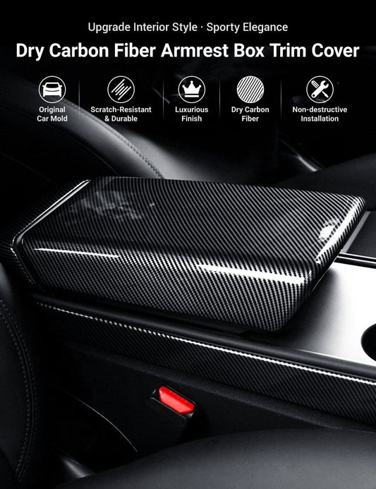 Dry Carbon Fiber Armrest Box Trim Cover for Cybertrunk
