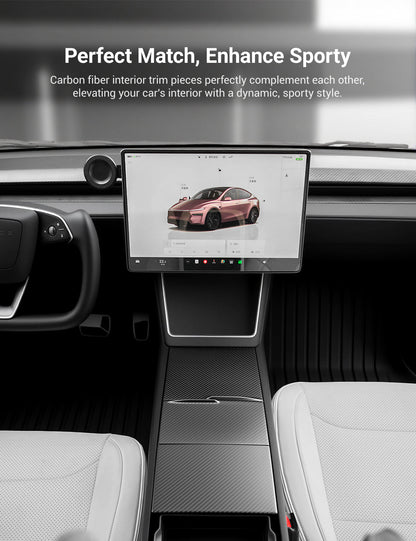 Dry Carbon Fiber Center Console Cover For Model Y Juniper / Model 3 Highland / Model YL
