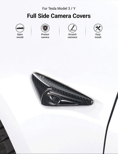 Full Side Camera Covers for Tesla Model 3 / Y - Carbon Fiber Exterior Mods