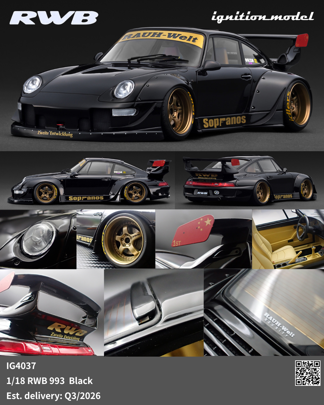 Ignition Model 1:18 Porsche RWB 993 Black IG4037