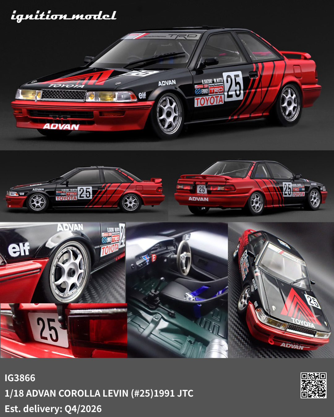 [Preorder] Ignition Model 1:18 ADVAN COROLLA LEVIN (#25)1991 JTC IG3866