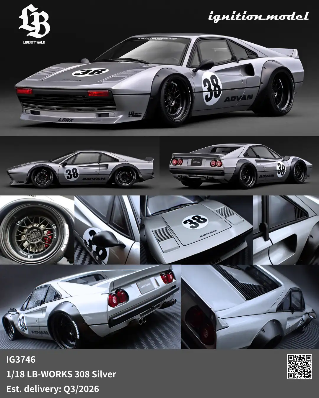 Ignition Model 1:18 LB-WORKS Ferrari 308 Silver  IG3746