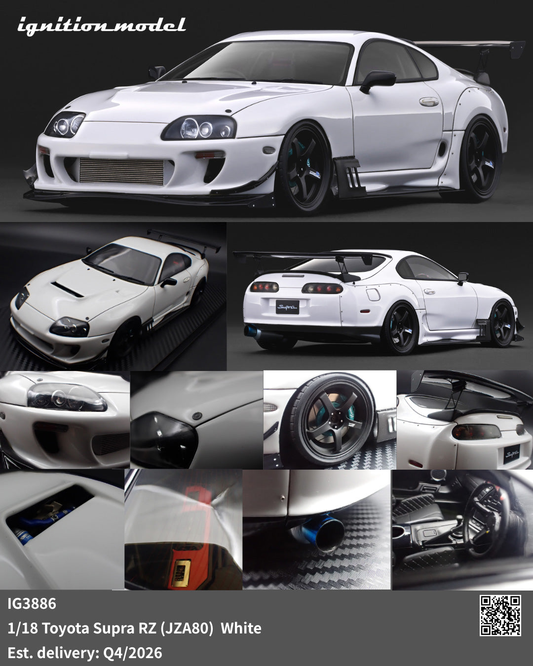 Ignition Model 1:18 Toyota Supra RZ (JZA80) White IG3886