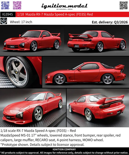 Ignition Model 1:18 Mazda RX-7 Mazda Speed A-spec (FD3S) Red IG3945