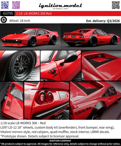 Ignition Model 1:18 LB-WORKS Ferrari 308 Red IG3795