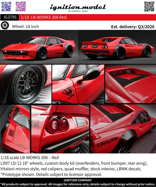 Ignition Model 1:18 LB-WORKS Ferrari 308 Red IG3795