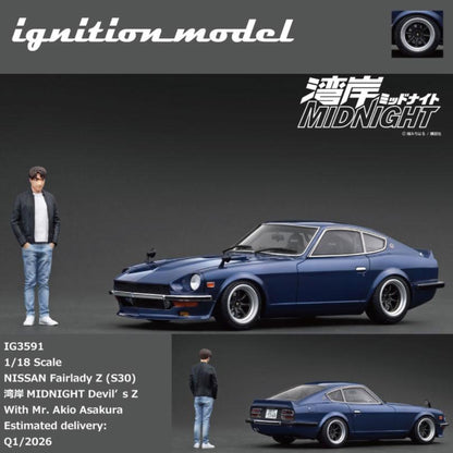 Ignition Model 1:18 NISSAN Fairlady Z (S30) Blue MIDNIGHT Devil's Z With Mr. Akio Asakura IG3591